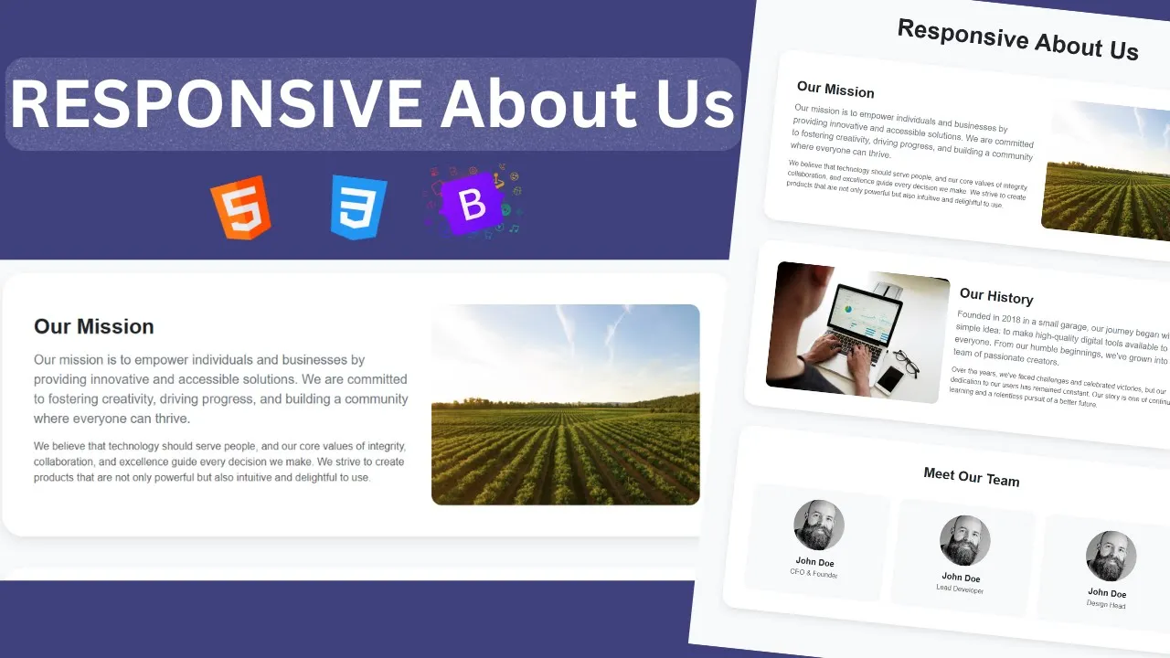 Bootstrap 5 About Us Page Design | Responsive About Us Page From Scratch