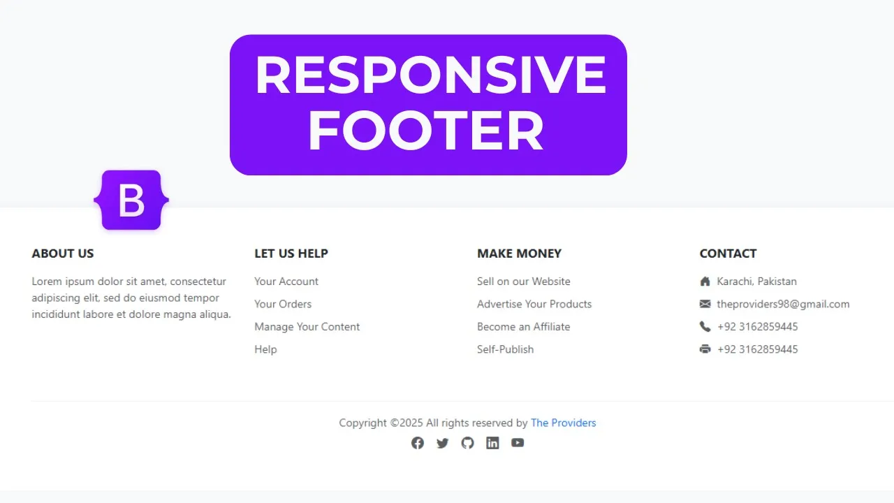 Responsive Footer bootstrap 5 with no CSS | Elegant Footer with Social Media Icon